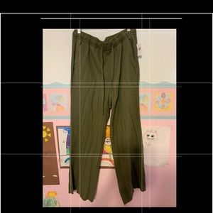 Old Navy new Army Olive green linen wide leg elastic waist pants